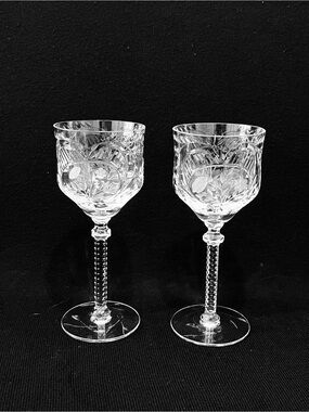 Vintage Rock Sharpe Knickerbocker Pair of Claret Wine Floral Crystal Cut Design
